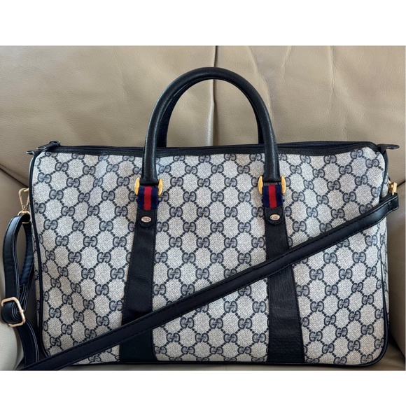 Gucci Handbags - Authentic Vintage Gucci Web Monogram Black Leather Crossbody Tote Bag